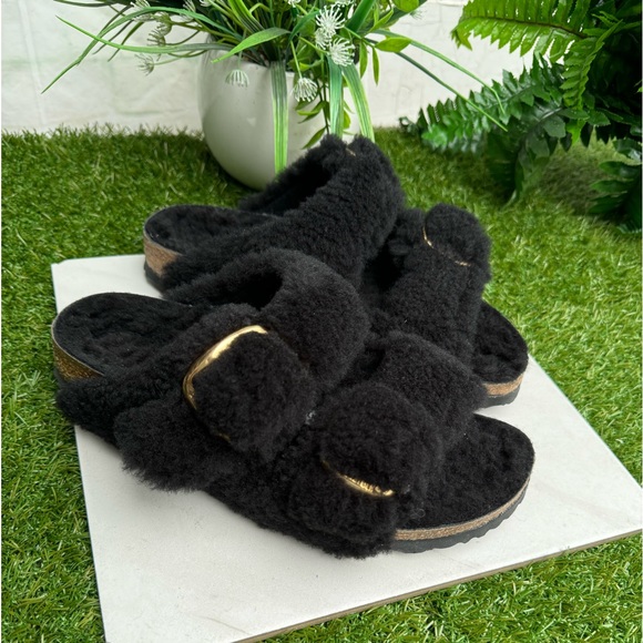 Women's Arizona Big Buckle Sandal Teddy Black size 39 US 8 - 8.5 women - Picture 14 of 16